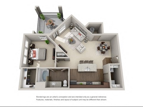 Floor plan for 1 bed, 1 bath, 914 sqft